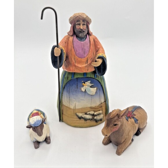 Jim Shore Heartwood Creek Let Earth Receive Her King Wiseman, Donkey, Sheep 2003 - Picture 1 of 16